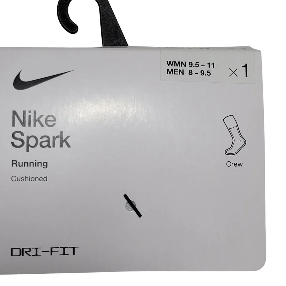 Nike Spark Cushioned Running Crew Socks Women 9.5-11 Men 8-9.5 White 2 Pair NEW
